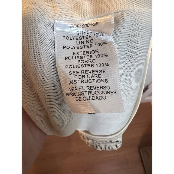 En Creme Ivory Grey Gold Embellished Large Long Sleeve Dress Mini Key Hole Neck - Picture 8 of 8